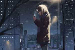 女孩 手机 雪 冬天 动漫 4k壁纸 3840x2160
