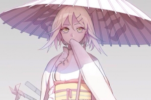 手绘拿伞的二次元少女