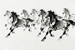 奔跑中的骏马 黑白水墨画 4K壁纸3840x2400