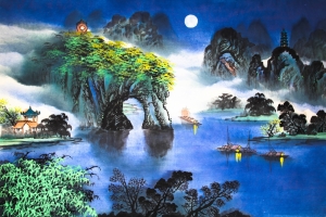 象鼻山水国画4k壁纸