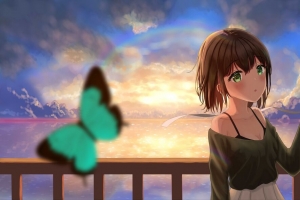 女孩 一瞥 云 日落 动漫 4k壁纸 3840x2160