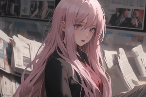 报纸墙 粉色长发女孩3200x2000高清壁纸全屏
