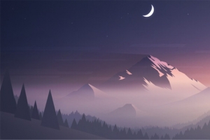 紫色夜晚山野图