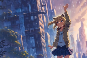 女孩 姿势 雨 动漫 4k壁纸 3840x2160