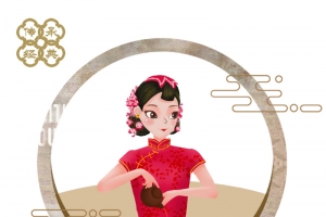 国潮时尚手绘人物喝茶场景高清PNG透明卡通设计素材免费下载