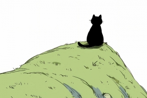 山丘黑猫简约卡通4K动漫高清壁纸3440x1440带鱼屏免费下载