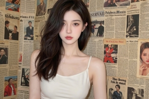 报纸墙背景漂亮长发美女2880x1800高清动漫壁纸免费下载