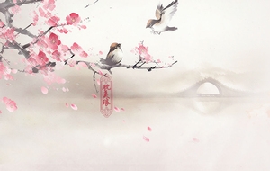 唯美中国风花鸟山水海报背景