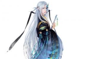 古风立绘蓝衣白发美男子