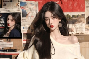 报纸墙 长发动漫美女 3440x1440带鱼屏壁纸