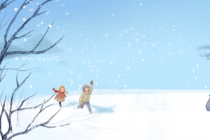 冬季打雪仗卡通手绘蓝色banner
