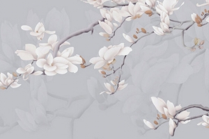 手绘高清简约玉兰花家居背景墙壁画