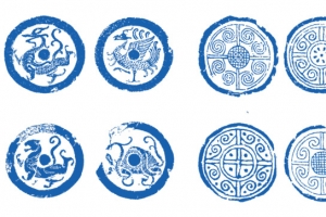 矢量圆形青花瓷花纹