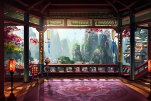 中国风凉亭山峰插画