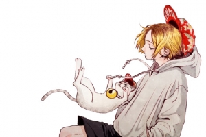 卡通原画女孩小猫