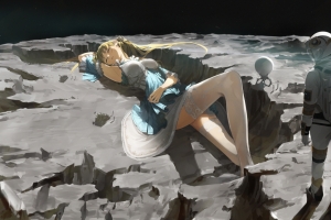 宇宙 卫星 少女 妹子 美腿 裤袜 太空宇航员4k动漫壁纸