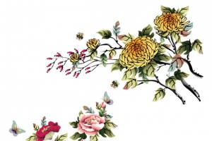 水墨菊花牡丹吉祥年画素材