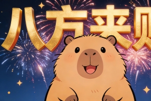 可爱卡皮巴拉 八方来财 烟花背景 4K壁纸