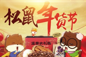 2018年狗年卡通松鼠年货节宣传促销海报