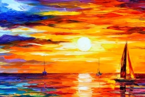 手绘油画海上的小帆船背景banner