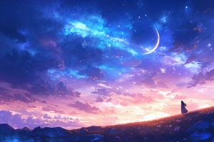 梦幻星空下的女孩4K动漫壁纸3840x2160