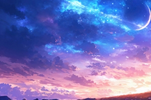 梦幻星空下的女孩3440x1440带鱼屏壁纸