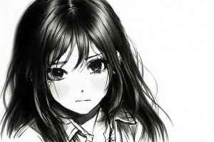 简单黑白铅笔画长发女生素描 4K动漫高清电脑壁纸3840x2400免费下载