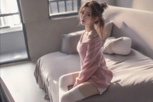 漂亮动漫美女 粉色毛衣 2560*1600电脑桌面壁纸