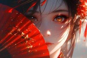 古风红扇佳人动漫壁纸 2880x1800高清免费下载