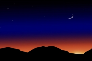 山,晚上,星星,月亮,简单图片