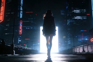 暗黑风格女孩背影门光影车机动漫美女高清壁纸2880x1800免费下载