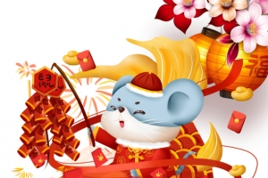 除夕夜手绘老鼠灯笼烟花祥云红包金币