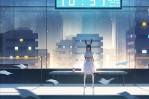 站台 女孩子 兽耳 动漫插画壁纸