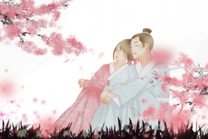 春天樱花手绘古风人物草地