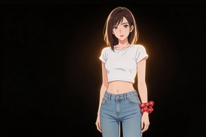 短发动漫美女白色衣服牛仔裤光影暗黑风格4K高清壁纸3840x2160免费下载