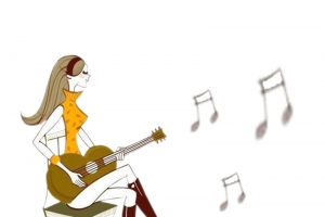 女孩弹吉他女生节元素
