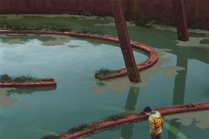 户外湖面小路人物