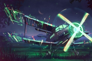 3840x2160 飞机 螺旋桨 艺术 辉光 夜间壁纸 背景