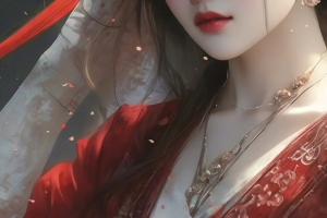 唯美红衣古风动漫美女新娘3440x1440带鱼屏壁纸
