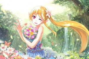 女孩 精灵 花 花束 快乐 生活 动漫 艺术 4k壁纸 3840x2160
