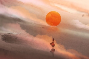 剪影 服装 太阳 画布 艺术 4k壁纸 3840x2160