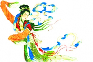 中国画飞天仙女中秋贺卡