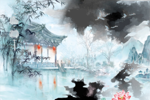 水墨山水画中国风背景透明PNG