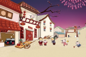 热闹春节卡通背景