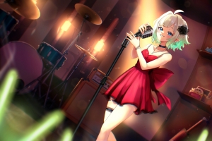 Nimi Nightmare可爱女孩红色连衣裙音乐麦克风4K动漫高清壁纸3840x2160免费下载