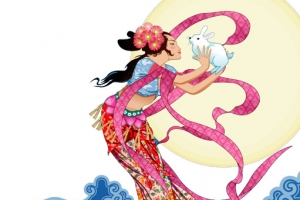 中秋节月亮美女白兔