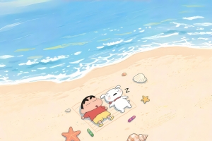 大海 海边 海滩 蜡笔小新 小狗 贝壳 4K壁纸