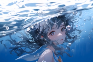水下少女泡泡 2880x1800高清动漫壁纸免费下载
