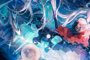 蓝色眼睛月之公主水母主题3440x1440带鱼屏4K动漫连衣裙高清壁纸免费下载