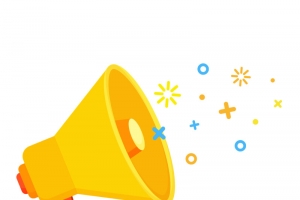 橙黄色手拿信息喇叭高清PNG透明免扣设计素材免费下载